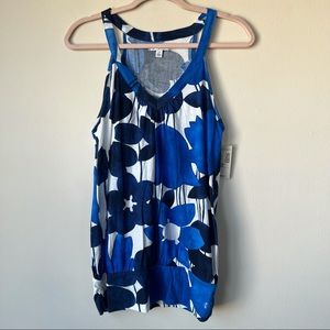 American Eagle NWT Blue Floral Tank Top Banded Hem V Neck Size Small